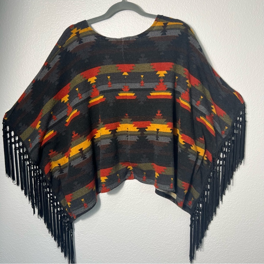 Wrangler Southwestern Fringe Cardigan Kimono Open Front Aztec Print Boho S/M - Picture 15 of 15